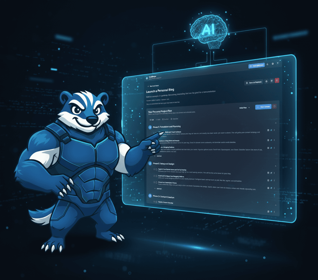 Screenshot of a Goalbadger goal map with highlighted phases and tasks