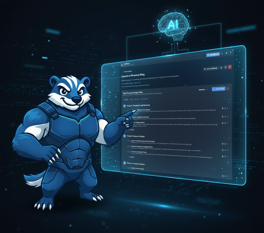 Goalbadger goal map showing an AI-generated execution plan