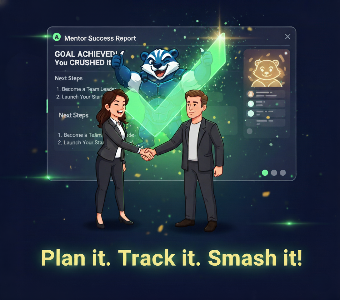 Goalbadger mentor context screen showing guidance attached to a plan